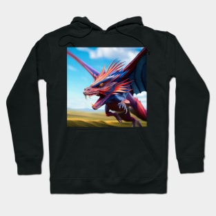 Blue, Red and Purple Spikey Dragon with Wings Hoodie